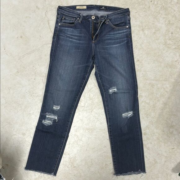 Distressed Blue AG Jeans - Size 27R - Mid rise Cigarette Jean LIKE NEW - Picture 1 of 4
